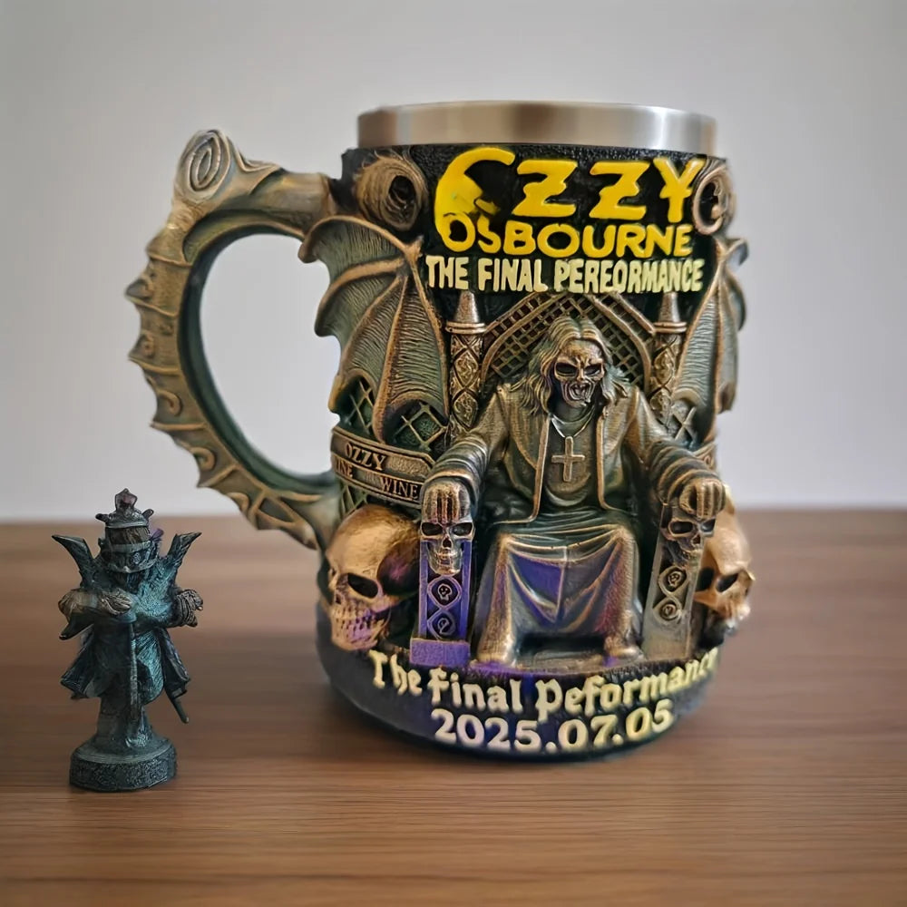 Ozzy Osbourne The Final Performance 3D Mug Stainless Steel Skull Water Cup Halloween Commemorative Mark Cup Gift for Fans Men