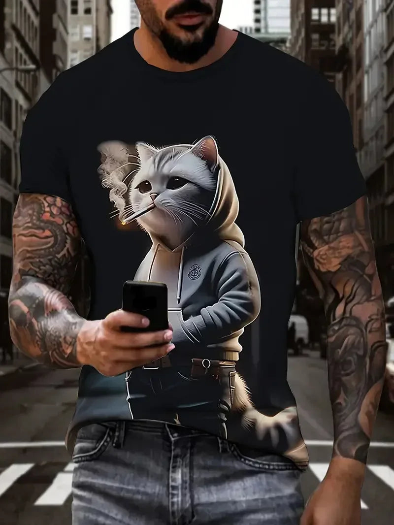 Funny Men's T-shirts Cute Cat 3D Print Tops Men Women Short Sleeve Tee Oversized Streetwear T shirt Casual Simple Men's Clothing