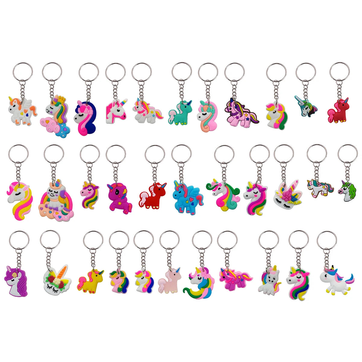33pcs Cute PVC Animal Keychain Cartoon unicorn Key Chain Ring Fashionable decoration Wallet bag Accessories Ideal Party Gifts