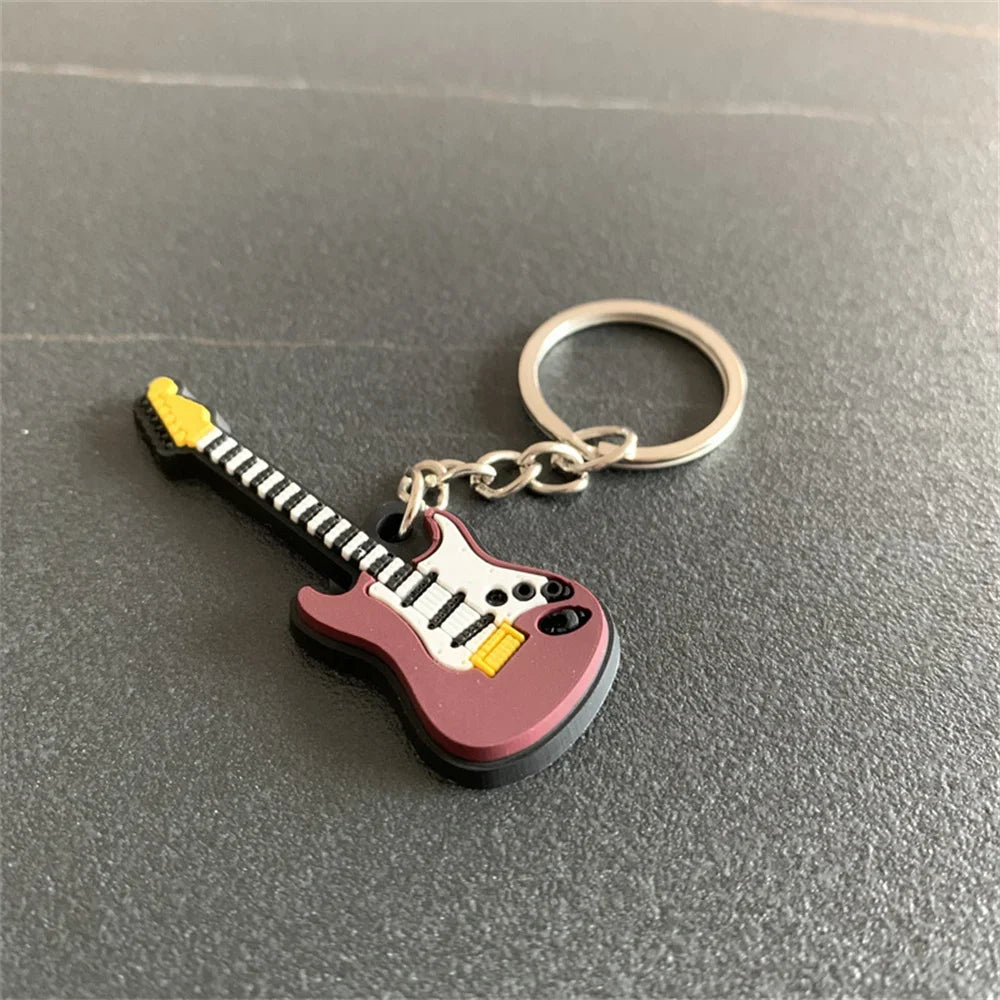 Cute Guitar Violin Piano Saxophone Keychains PVC Soft Rubber Cartoon Musical Instrument Keyring Car Backpack Pendant Accessories