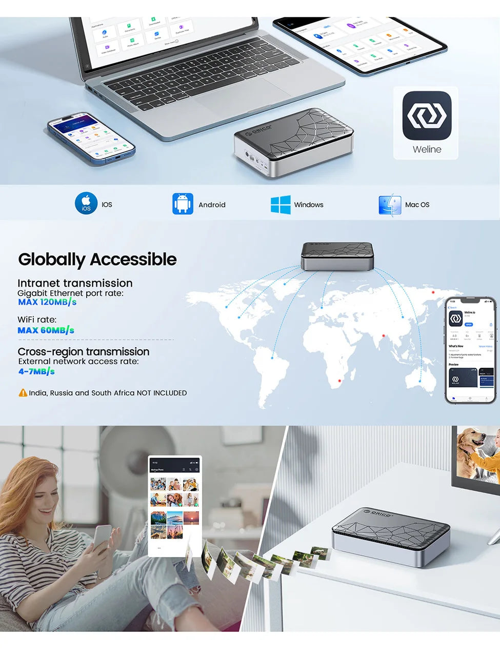 ORICO Private Cloud Nas Network Storage Server Personal Home Automatic Backup 2.5/3.5"SATA HDD Case External Hard Disk Enclosure