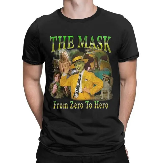 The Mask Retro Movie T Shirts for Men Pure Cotton Vintage Funny T-Shirt Jim Carrey Tee Shirt Short Sleeve Clothes Birthday Gift