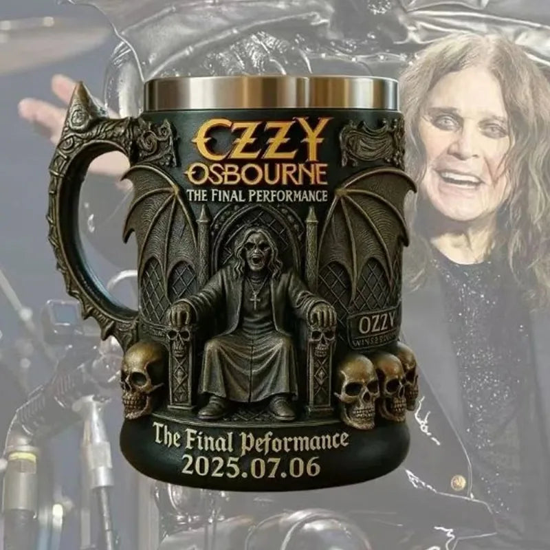 Ozzy Osbourne The Final Performance 3D Mug Stainless Steel Skull Water Cup Halloween Commemorative Mark Cup Gift for Fans Men
