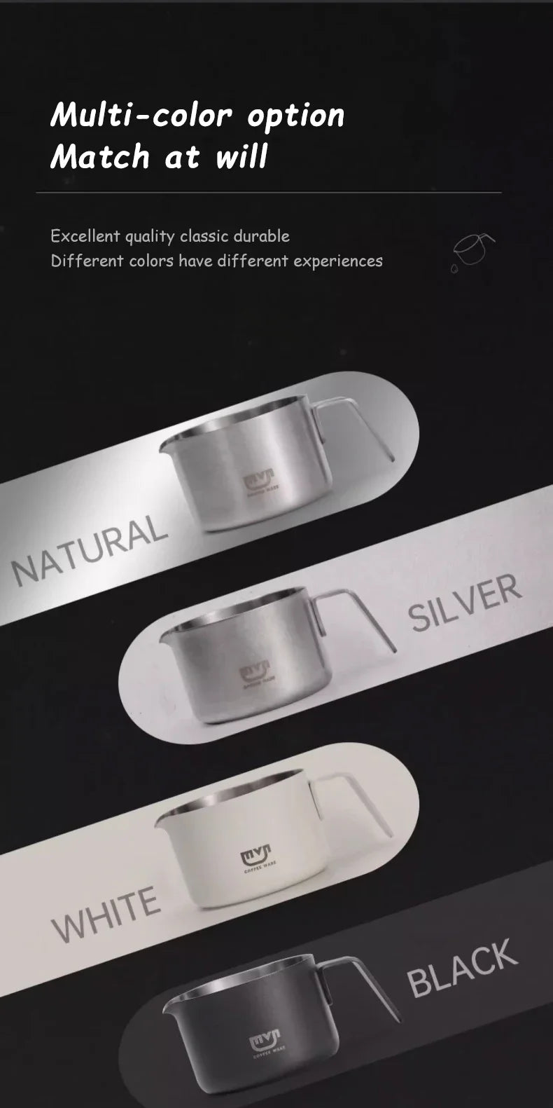 MUVNA Espresso Mug - Star Rain, 100ml Stainless Steel Coffee cup with Scale, Coffee Mugs with Handle, Colourful, Black & White