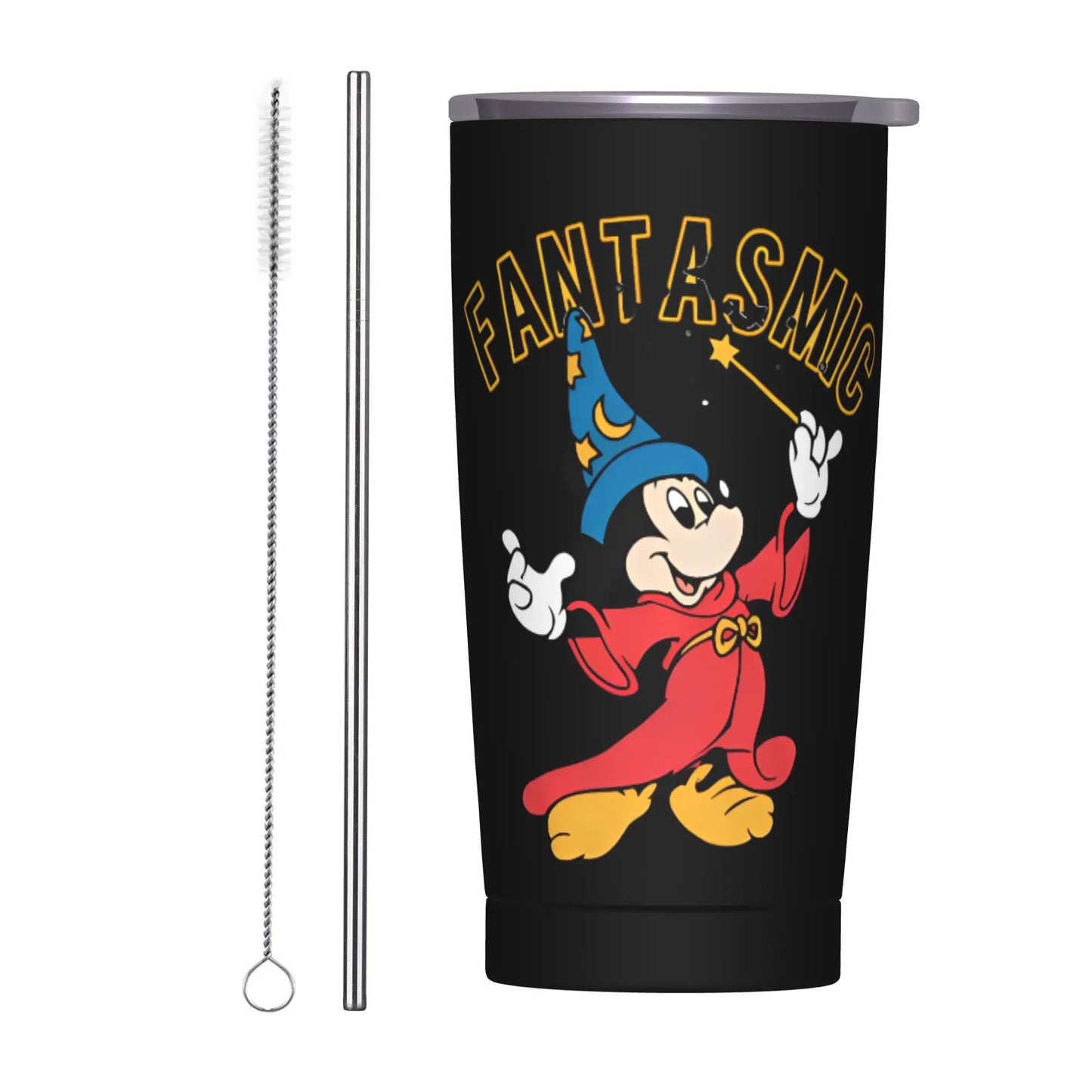 Cartoon Fantasia Mickey Tumbler Vacuum Insulated Magic Wizard Thermal Cup with Lid Straw Office Home Mugs Hot Cold Drink, 20oz