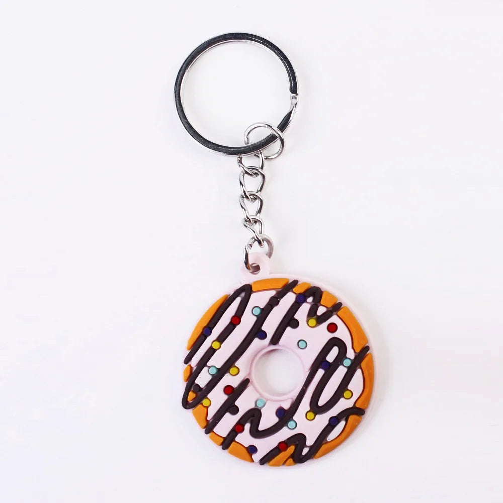 Creative Simulation Cute Donut keychain PVC keychain Schoolbag Pendant Car Key Decoration PVC Soft Glue Party Exquisite Gift