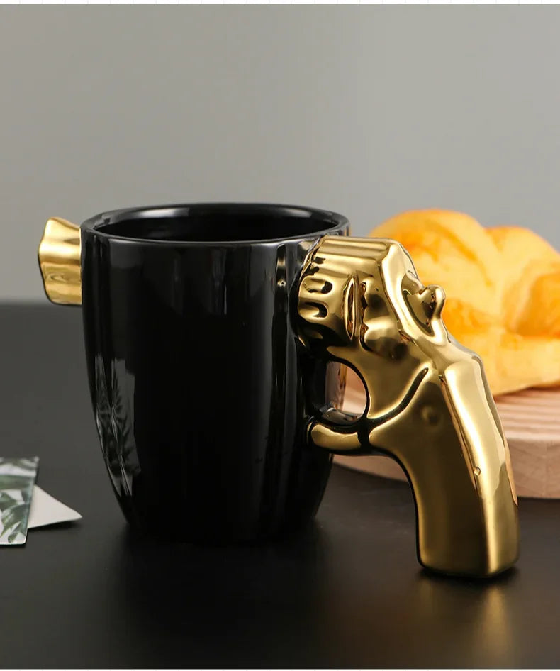 350ml Novelty Mug Revolver Handle Mug Coffee Cup Ceramic Personalized Decorations for Coffee Tea Milk 3D Mold Non-slip Glaze Cup
