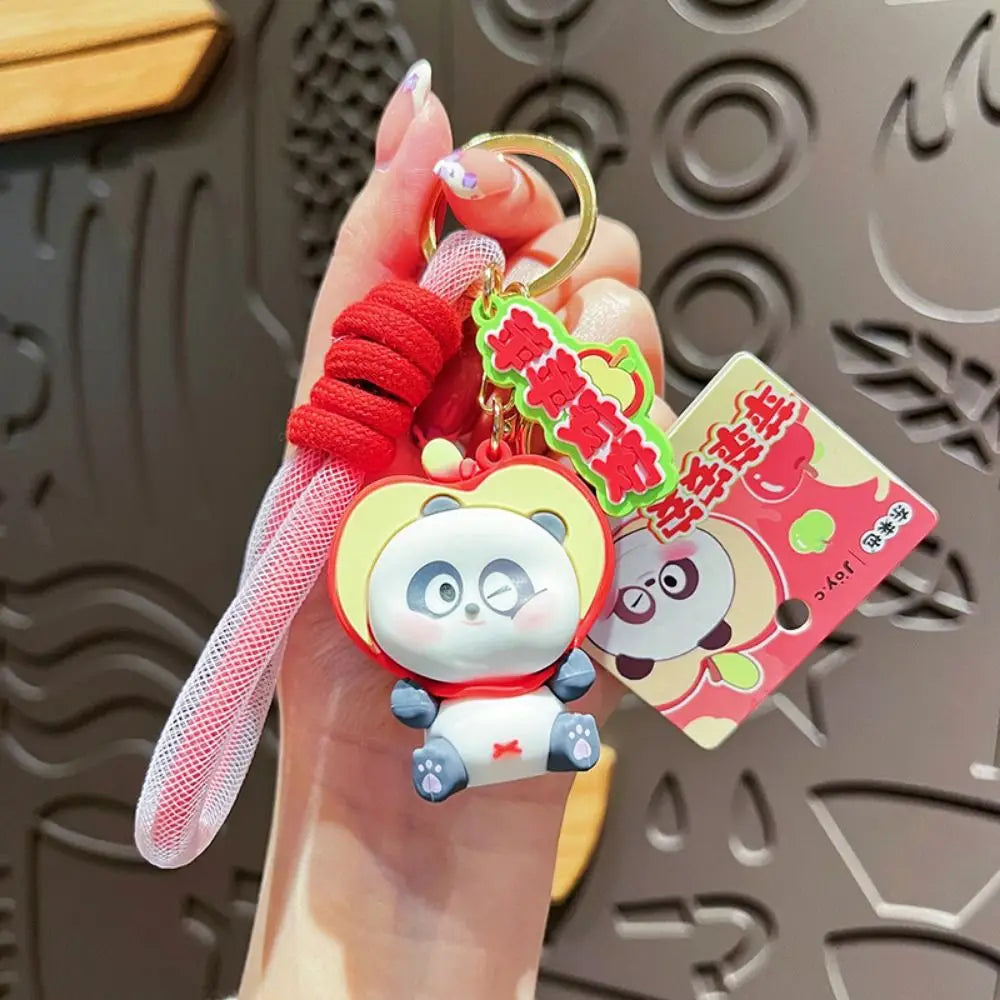 New Cute Fruit Panda Keychain Creative Funny Car Keyring PVC Cartoon Bag Pendant Boy Girl
