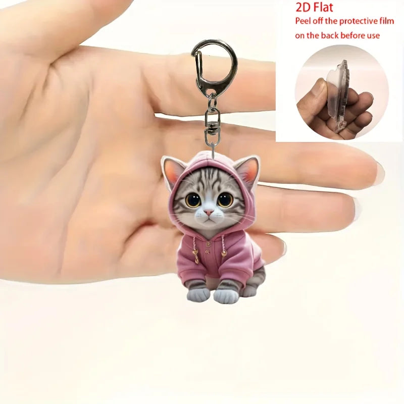 Cute Cartoon Cat Acrylic Keychain - Waterproof, Durable, Python Hook Clasp, Perfect Gift for Family and Friends