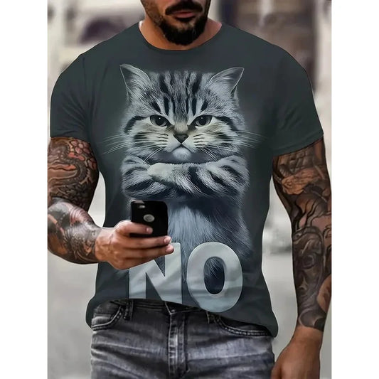 Funny Men's T-shirts Cute Cat 3D Print Tops Men Women Short Sleeve Tee Oversized Streetwear T shirt Casual Simple Men's Clothing