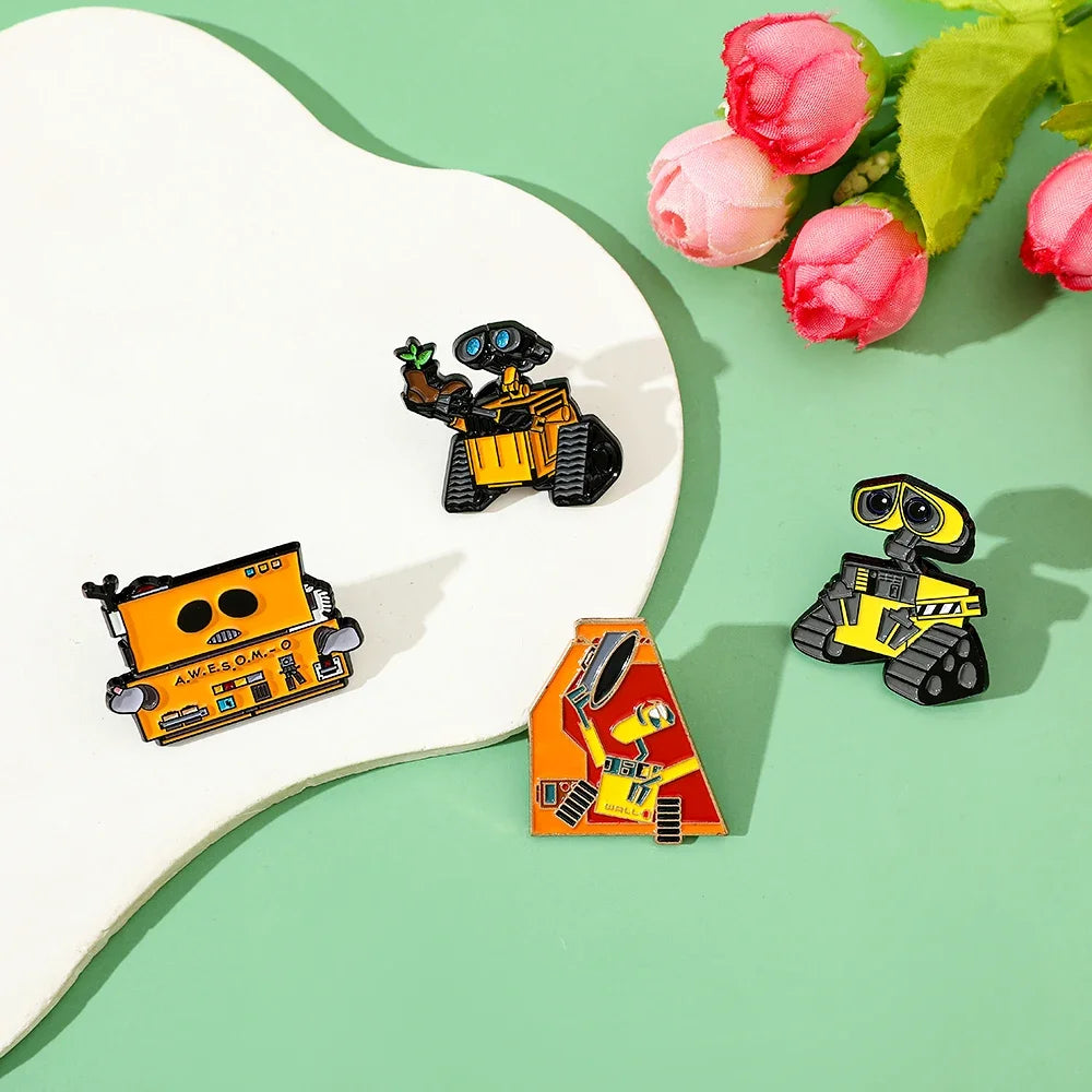 4 Pcs Personality Animation Cartoon Walle Brooch Cute Robot Enamel Pin Metal Badge Jewelry Backpack Clothes Accessories Gift