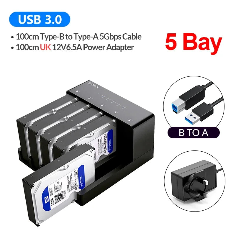 ORICO 5 bay Hard Drive Docking Station SATA to USB 3.0 HDD Docking Station with Offline Clone Function for 2.5/3.5 inch HDD/SSD