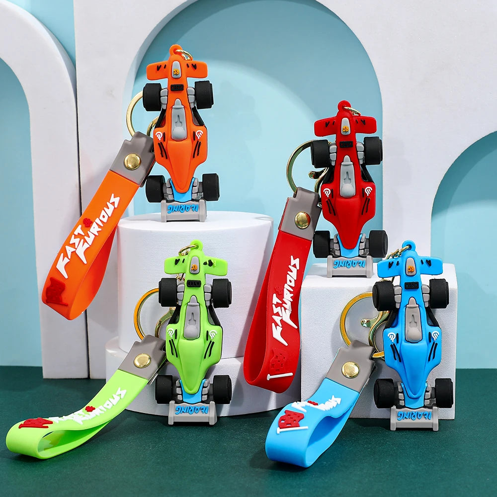 Formula Racing Car PVC Keychain, F1 Style Keychain Soft Rubber Key Ring, Motorsport Keychain for Men Women Racing Enthusiasts