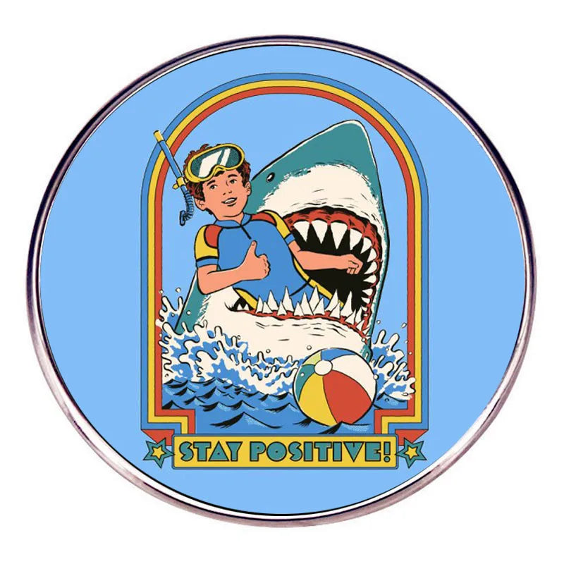 Keep a Positive Mindset pins Rainbow Shark Brooch Horror Movie-Inspired Badge Clothing Bags Jewelry Accessories Gifts for Friend