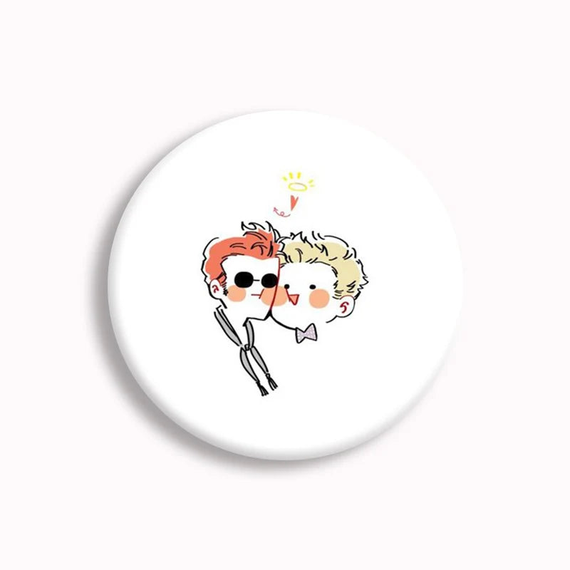 Good Omens Pin Comedy British TV Show Cartoon Brooch Crowley Angel Funny Badge Accessories For Backpack Decoration Friend Gift