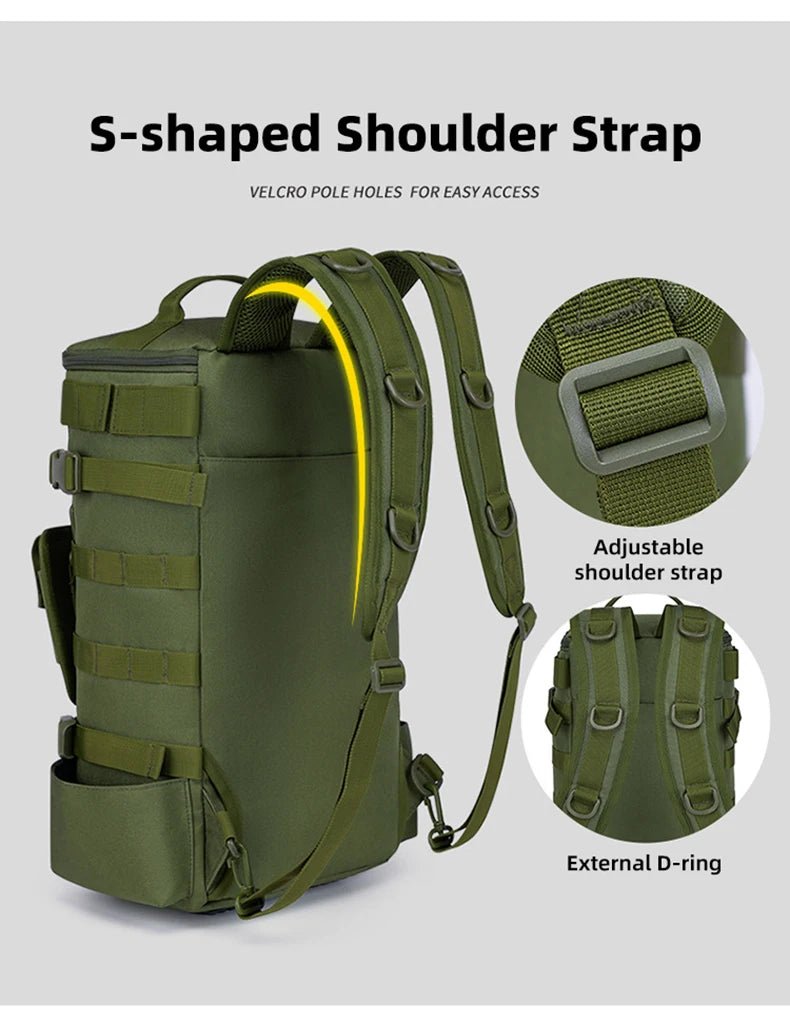 Tactical Fishing Backpack Tackle Bag with Rod Holders Fish Equipment Storage Molle Camping Hiking Outdoor Multifunctional Bag