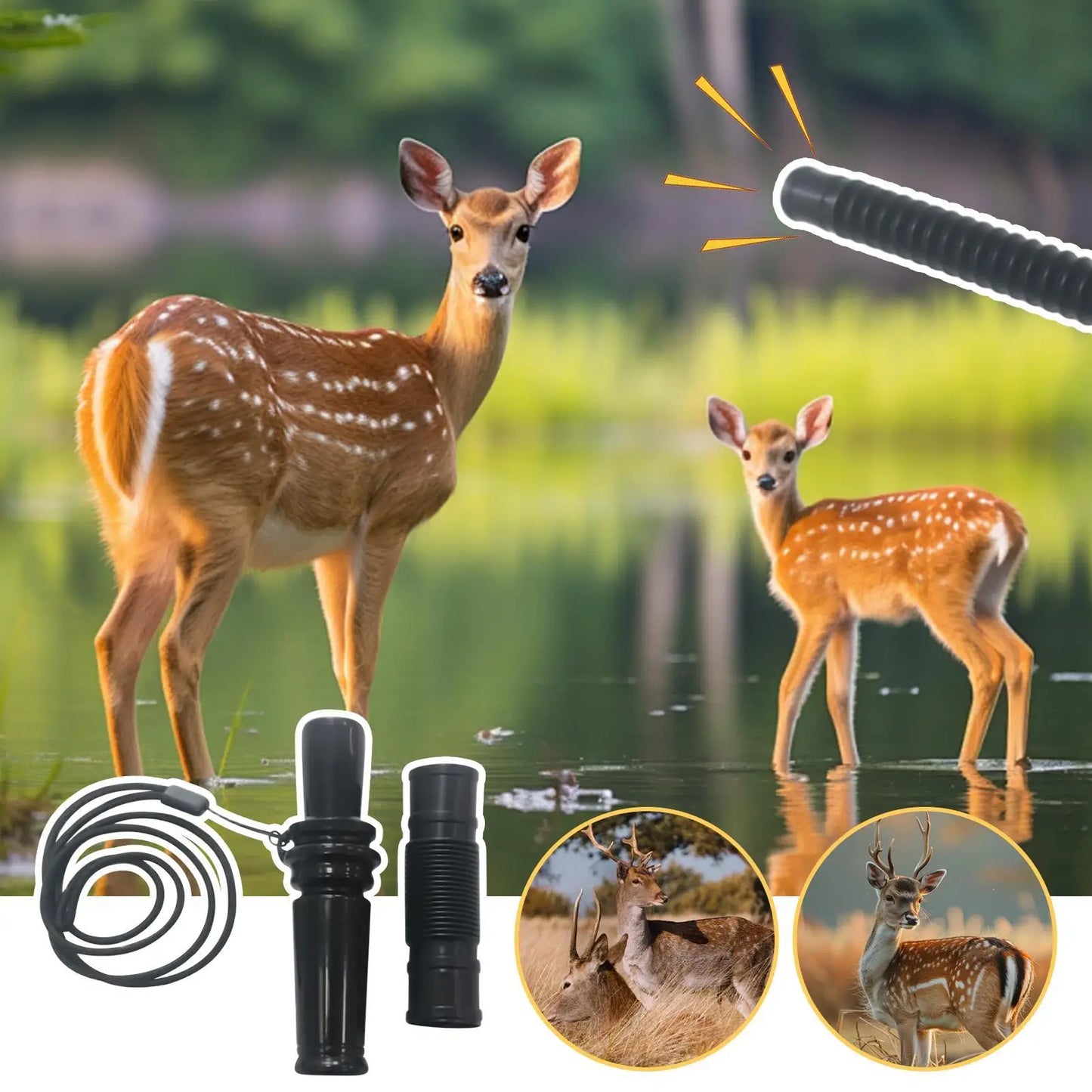Hunting Deer Call Outdoor Hunting Doe Fawn Call with Lanyard Realistic Vocalizations Hunters Lures for Open Field Stalking