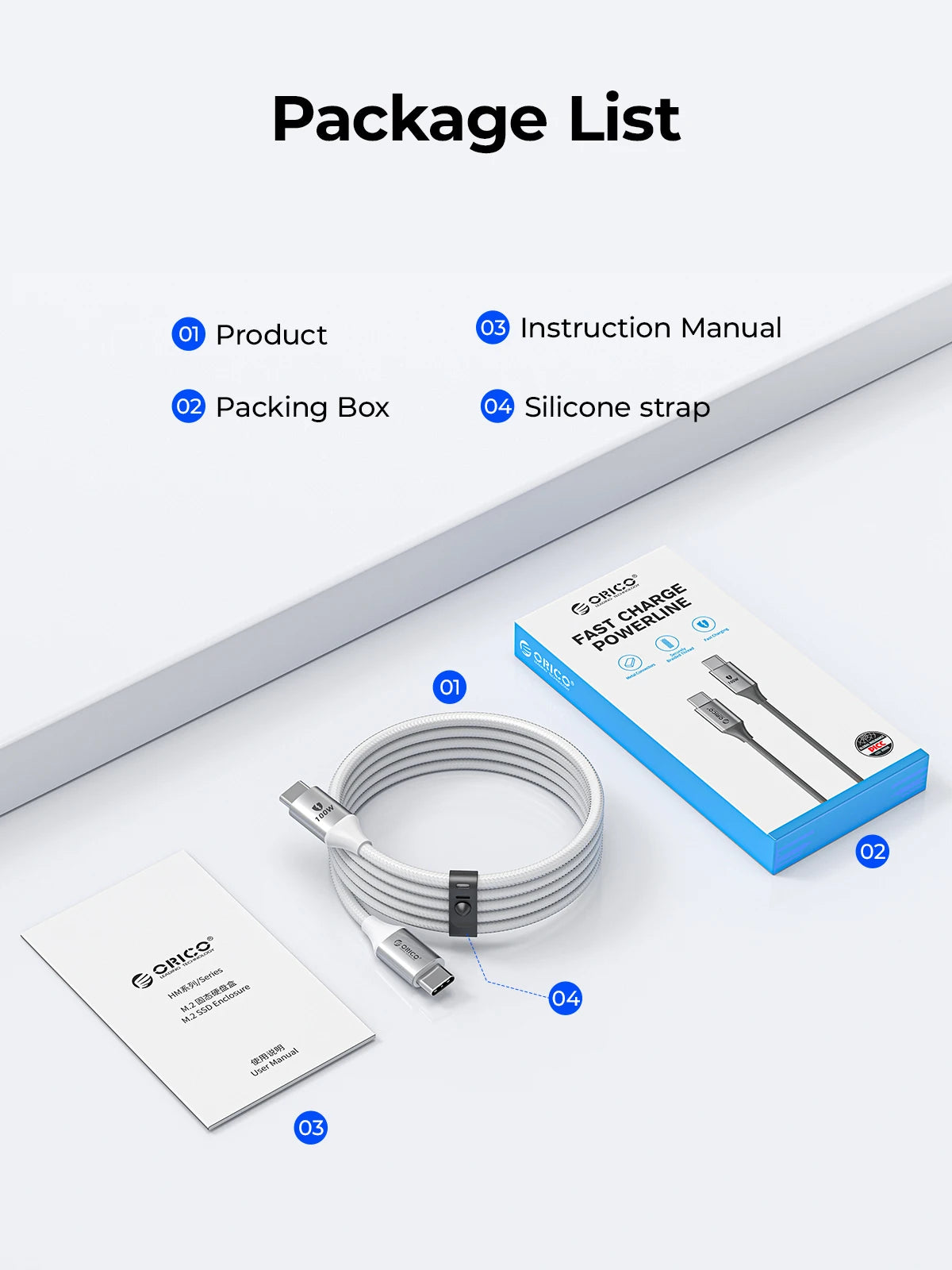 ORICO 100W USB C Cable Fast Charging Type C to USB C 20V5A Woven Design with Strip for iPhone15 Pro Max Huawei Mate 60 Xiaomi