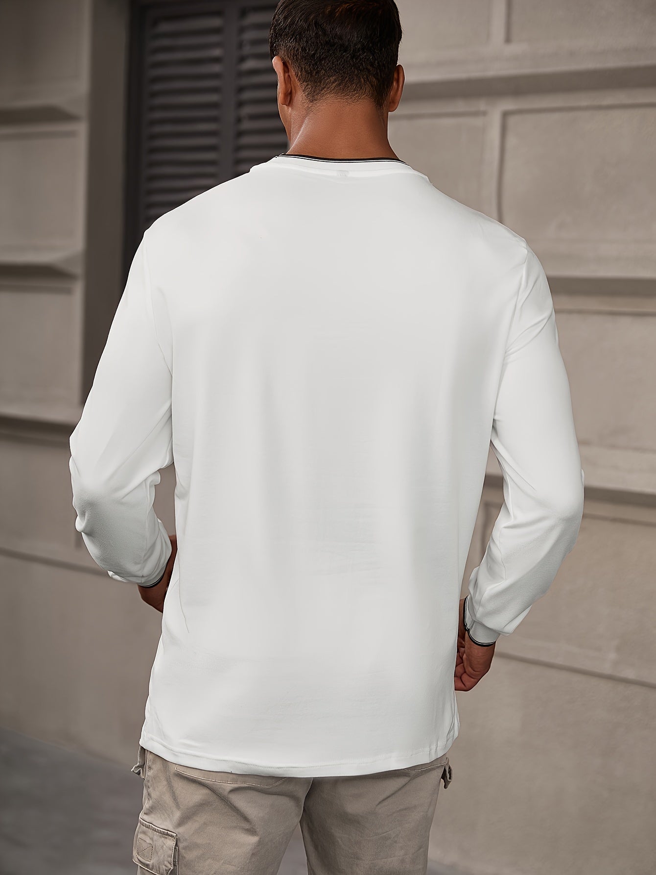 CHICAGO Print Men's Street Daily Long Sleeve High Stretch T-shirt, Spring Fall Outdoor, Men's Clothing