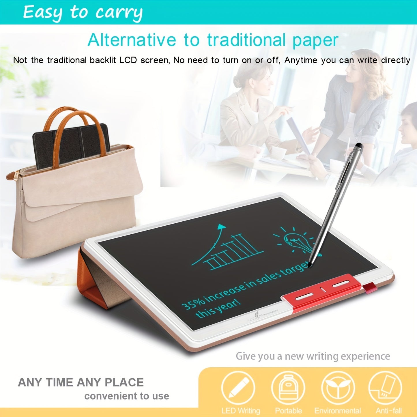 25.4 cm LCD Note Book LCD Writing Tablet With Faux Leather Protective Case, Electronic Drawing Board For Digital Handwriting Pad Doodle Board School Or OfficeBlack