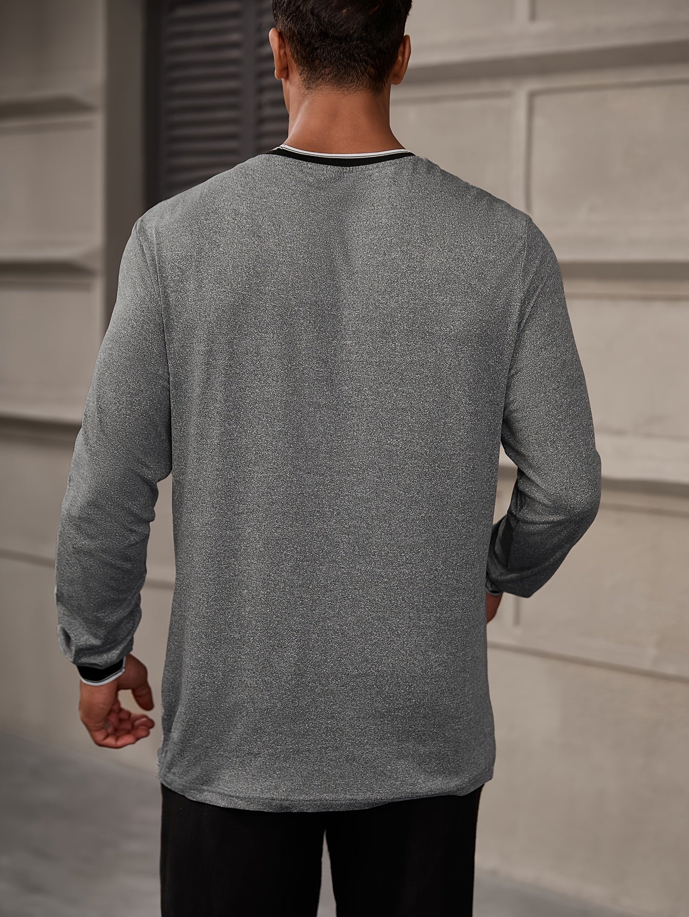 CHICAGO Print Men's Street Daily Long Sleeve High Stretch T-shirt, Spring Fall Outdoor, Men's Clothing