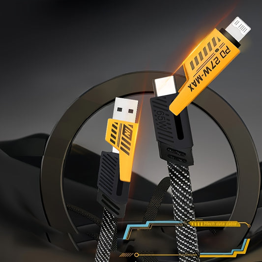 4-in-1 Fast Charging Cable, 47.24 in/120cm Dual Type-C & USB Lighting Connectors, Fabric Flat Cable, Matte Surface, USB Male to Male, Compatible with iPhone 15, For IPhone, USB Type C Charger Tablet Charge Cable