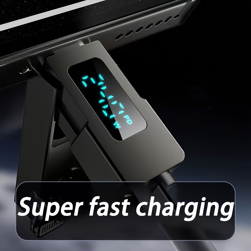 240Wmax 4-in-1 USB-C Charging Cable with Digital Display - Soft & Elastic Spring Wire, Fast Charging for iPhone, Xiaomi, Huawei & More - Multi-Port, High-Speed Data Transfer, Car Mountable, Car Charging Cable | Flexible Charg