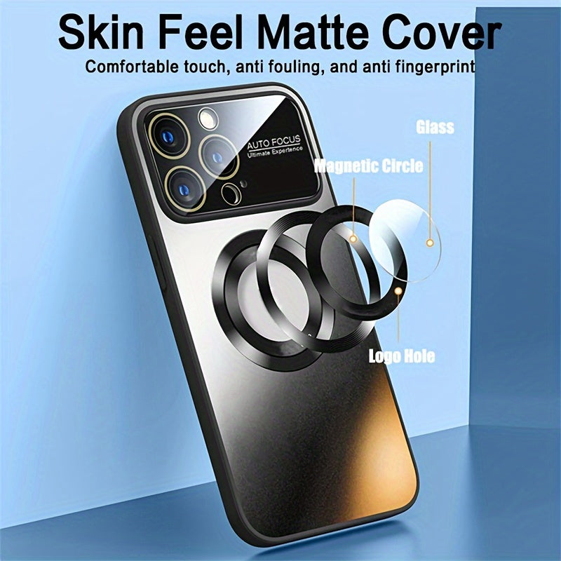 Luxury Matte Magnetic Wireless Charging Phone Case for Iphone 15 14 13 12 11 Pro Max 15 Pro Case with Glass Lens Protector Soft Bumper Shockproof Cover