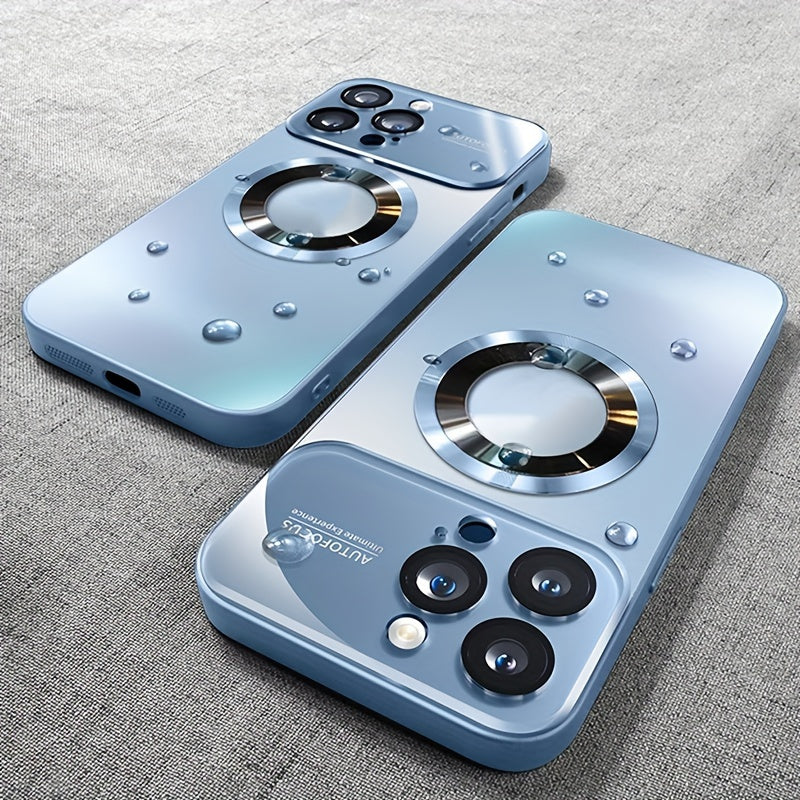 Luxury Matte Magnetic Wireless Charging Phone Case for Iphone 15 14 13 12 11 Pro Max 15 Pro Case with Glass Lens Protector Soft Bumper Shockproof Cover