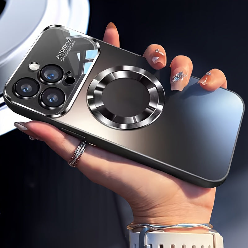 Luxury Matte Magnetic Wireless Charging Phone Case for Iphone 15 14 13 12 11 Pro Max 15 Pro Case with Glass Lens Protector Soft Bumper Shockproof Cover