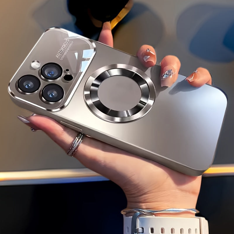 Luxury Matte Magnetic Wireless Charging Phone Case for Iphone 15 14 13 12 11 Pro Max 15 Pro Case with Glass Lens Protector Soft Bumper Shockproof Cover