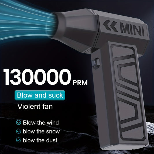 DIYWORK Turbo Jet Fan 4-Speed Adjustable 130, 000 RPM Cordless Electric Air Duster - Type-C Rechargeable, 18650 Lithium Battery, Ergonomic Handle & Compact Design for Car Snow Removal, Dust Blowing, Vehicle Cleaning, Portable