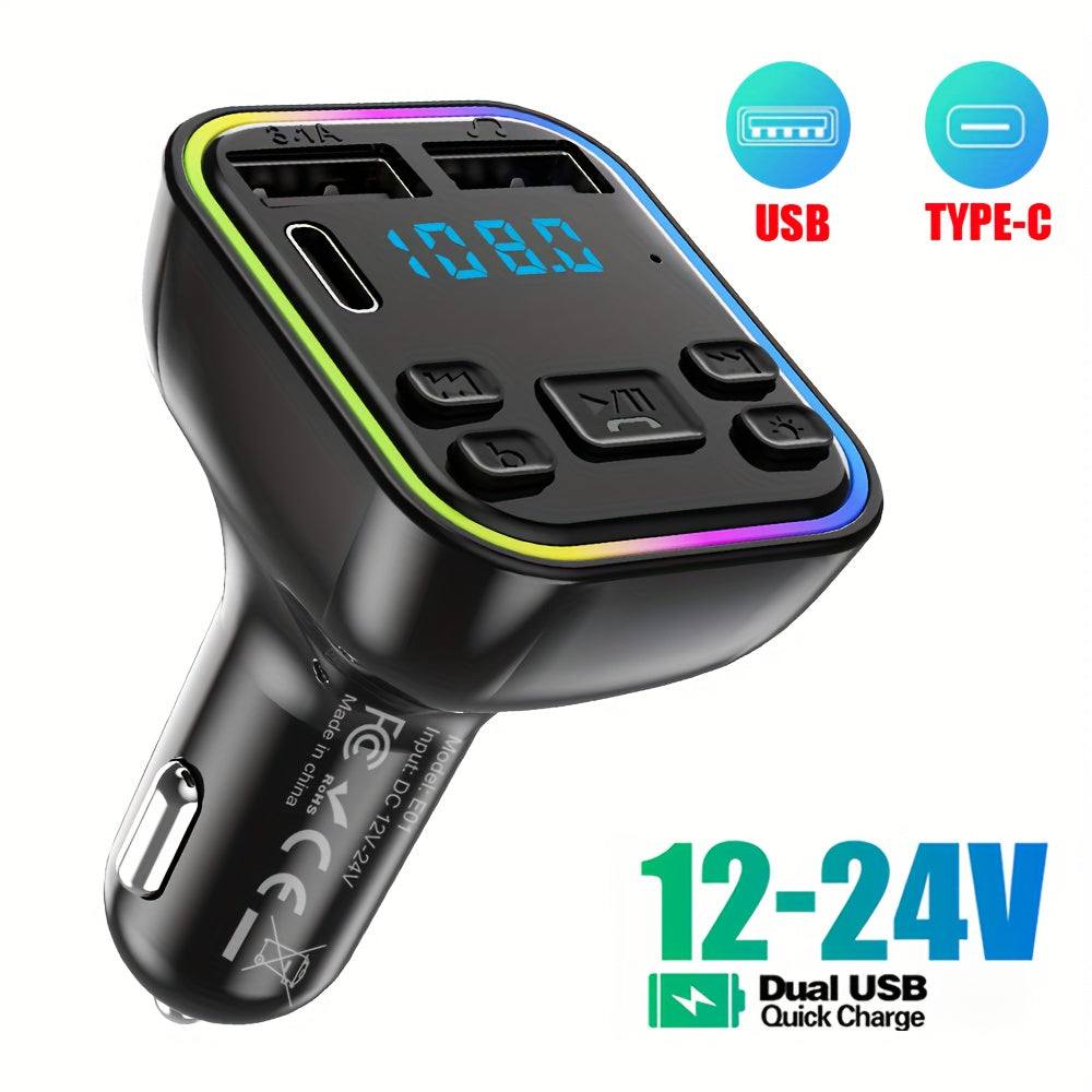 Car mp3 player Wireless FM Transmitter Type C USB C Fast Charging Dual USB car Charger Handsfree Car Kit MP3 Player FM Modulator